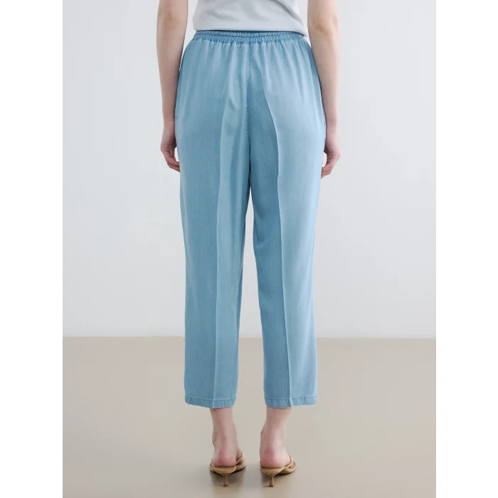 LCW Modest İndigo Beli Lastikli Mom Fit Kadın Jean Pantolon