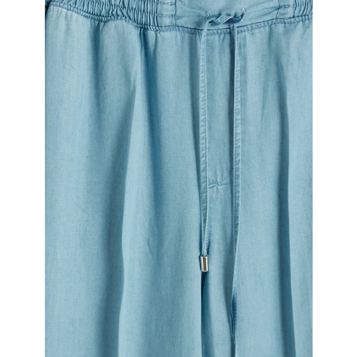 LCW Modest İndigo Beli Lastikli Mom Fit Kadın Jean Pantolon