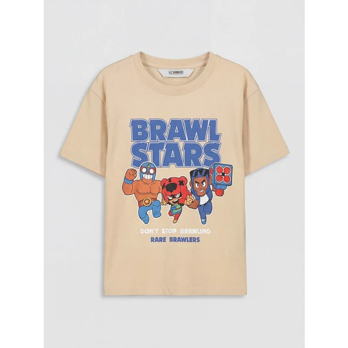 LCW Kids Bej Bisiklet Yaka Brawl Stars Baskılı Erkek Çocuk Tişört