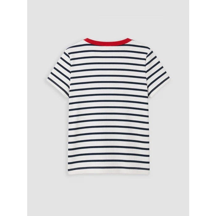 LCW Kids Lacivert Bisiklet Yaka Çizgili Kız Çocuk Tişört