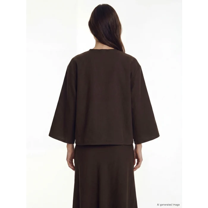 LCW Modest Kahverengi V Yaka Modal Dokulu Kadın Kimono