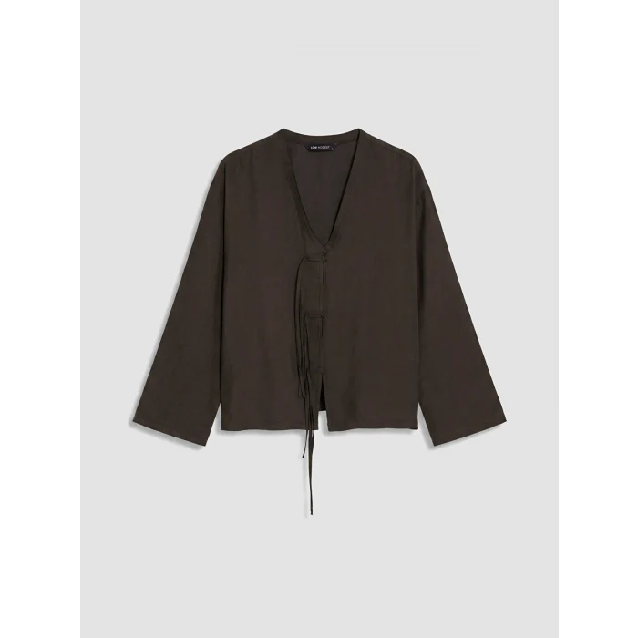 LCW Modest Kahverengi V Yaka Modal Dokulu Kadın Kimono
