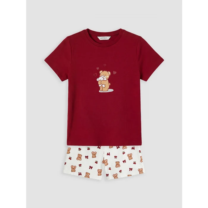 LCW Young Ekru Baskılı Kadın Şortlu Pijama Takımı