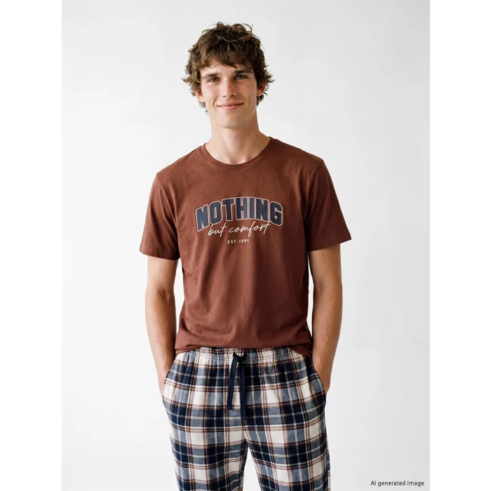 LC WAIKIKI Kahverengi Regular Fit Baskılı Erkek Pijama Takımı
