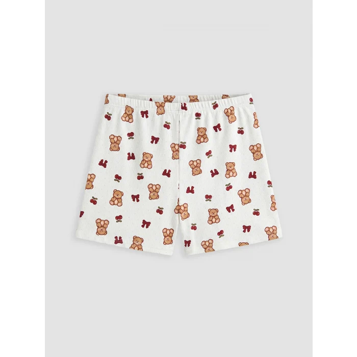 LCW Young Ekru Baskılı Kadın Şortlu Pijama Takımı