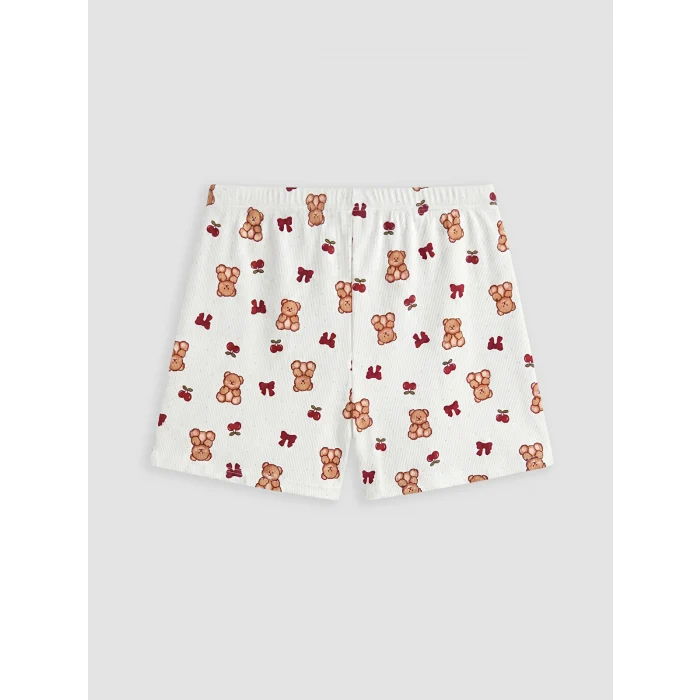 LCW Young Ekru Baskılı Kadın Şortlu Pijama Takımı