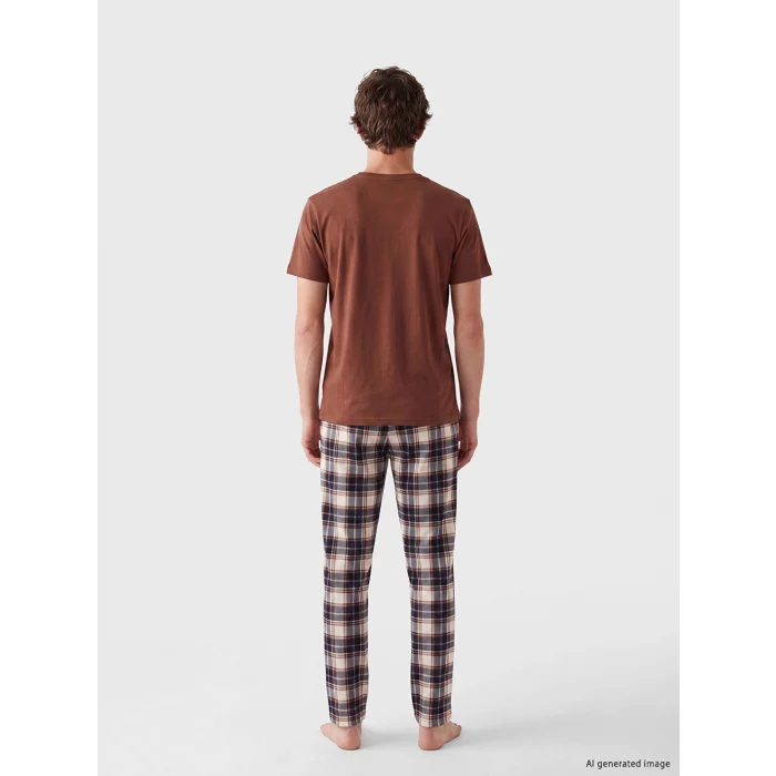 LC WAIKIKI Kahverengi Regular Fit Baskılı Erkek Pijama Takımı