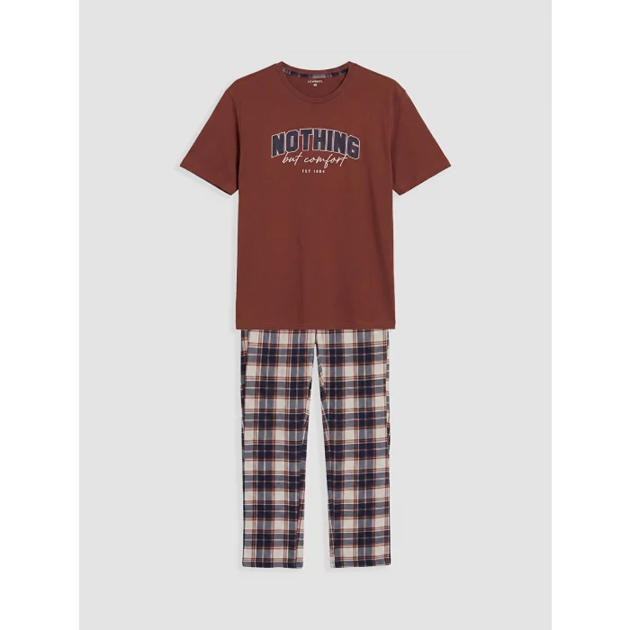 LC WAIKIKI Kahverengi Regular Fit Baskılı Erkek Pijama Takımı