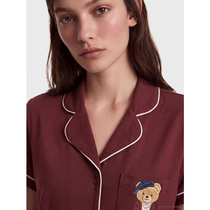 LCW DREAM Bordo Ayı Teddy Baskılı Kadın Pijama Takım