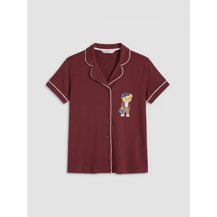 LCW DREAM Bordo Ayı Teddy Baskılı Kadın Pijama Takım