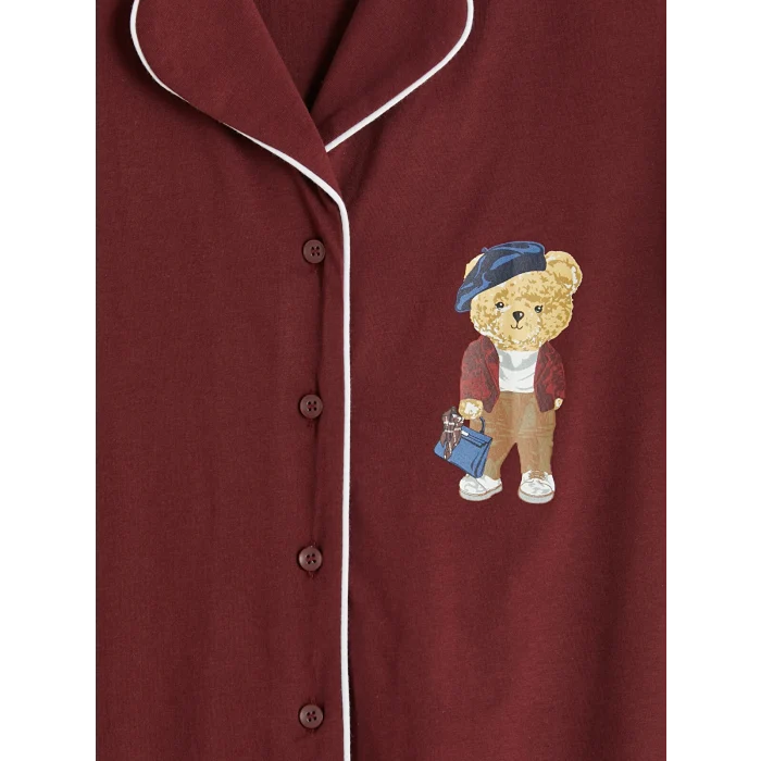 LCW DREAM Bordo Ayı Teddy Baskılı Kadın Pijama Takım