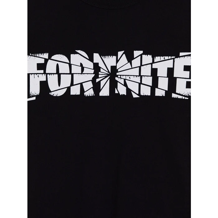 LCW Kids Siyah Bisiklet Yaka Fortnite Baskılı Erkek Çocuk Tişört