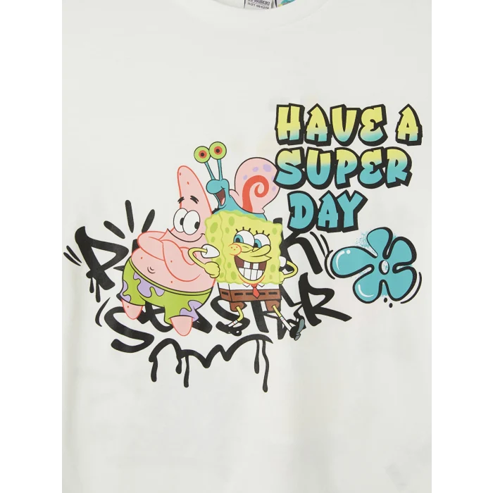 LCW Kids Beyaz Sünger Bob Baskılı Kız Çocuk Tişört