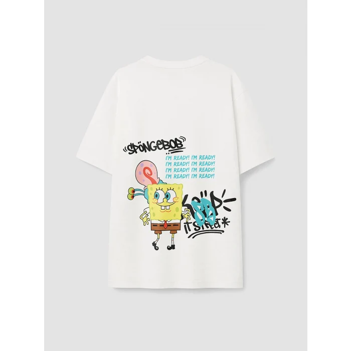 LCW Kids Beyaz Sünger Bob Baskılı Kız Çocuk Tişört
