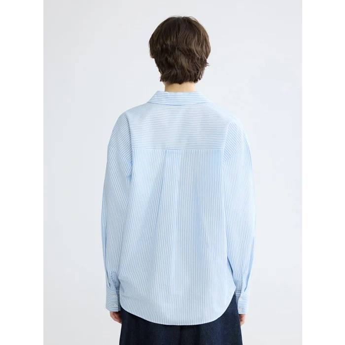 XSIDE Mavi Çizgili Oversize Poplin Kadın Gömlek