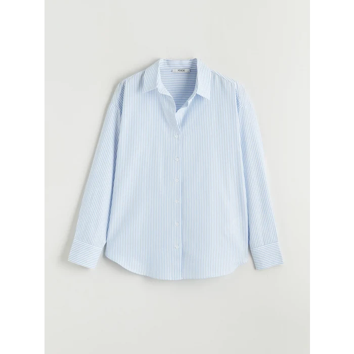 XSIDE Mavi Çizgili Oversize Poplin Kadın Gömlek