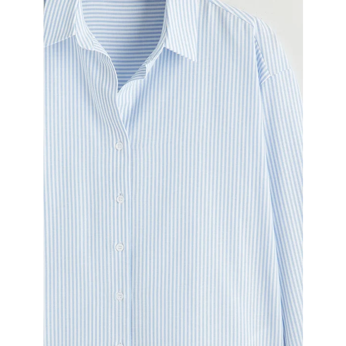 XSIDE Mavi Çizgili Oversize Poplin Kadın Gömlek