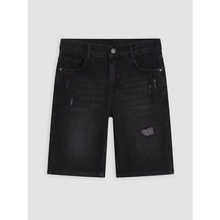 LCW Kids Siyah Yırtık Detaylı Erkek Çocuk Jean Şort