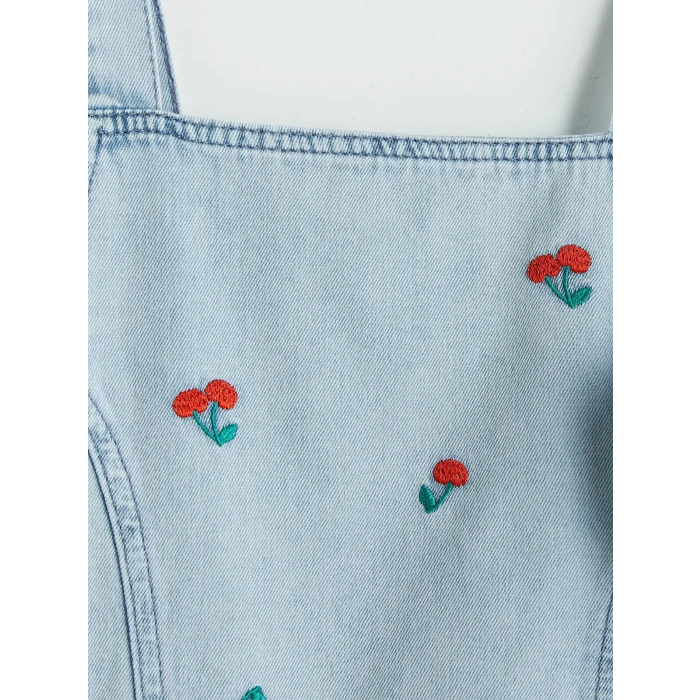 LCW Kids Mavi Kare Yaka Nakışlı Kız Çocuk Jean Elbise