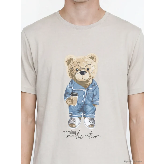 LC WAIKIKI Bej Regular Fit Teddy Baskılı Erkek Pijama Takım