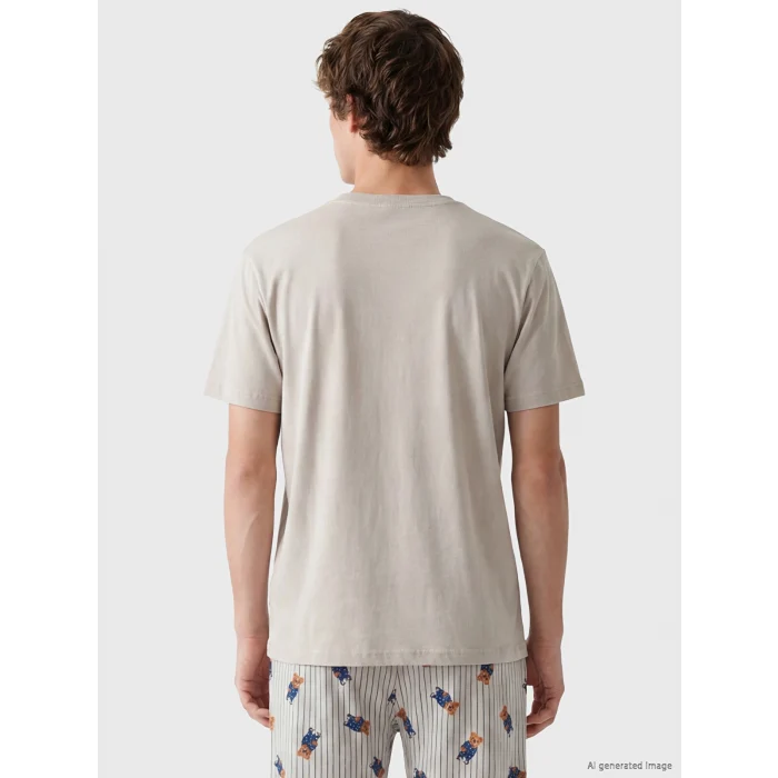LC WAIKIKI Bej Regular Fit Teddy Baskılı Erkek Pijama Takım
