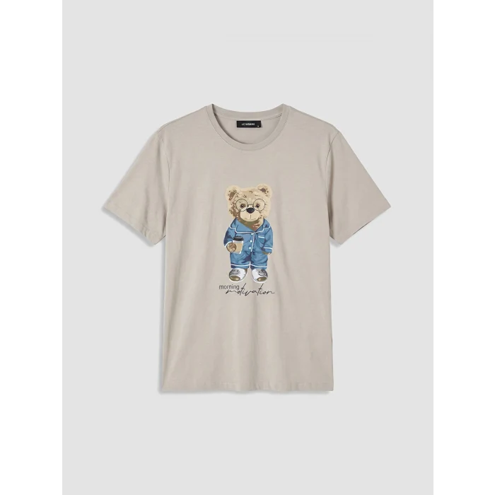 LC WAIKIKI Bej Regular Fit Teddy Baskılı Erkek Pijama Takım