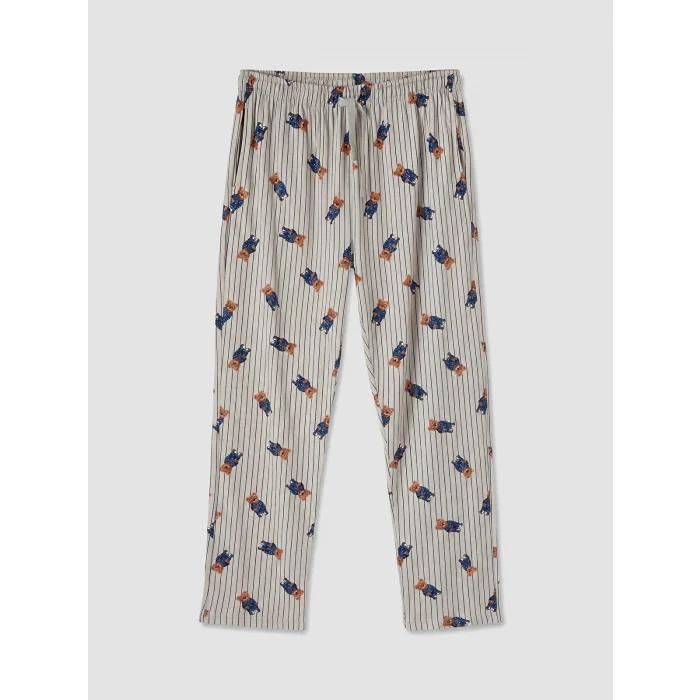 LC WAIKIKI Bej Regular Fit Teddy Baskılı Erkek Pijama Takım