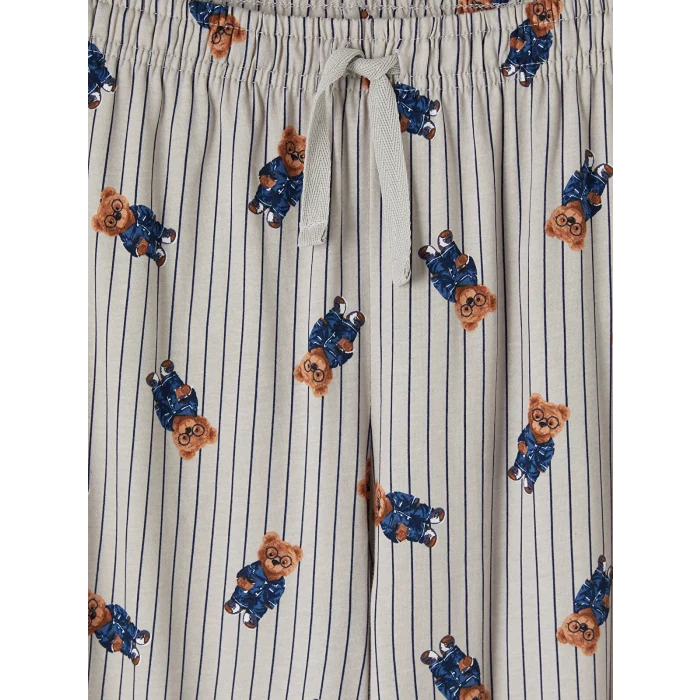 LC WAIKIKI Bej Regular Fit Teddy Baskılı Erkek Pijama Takım