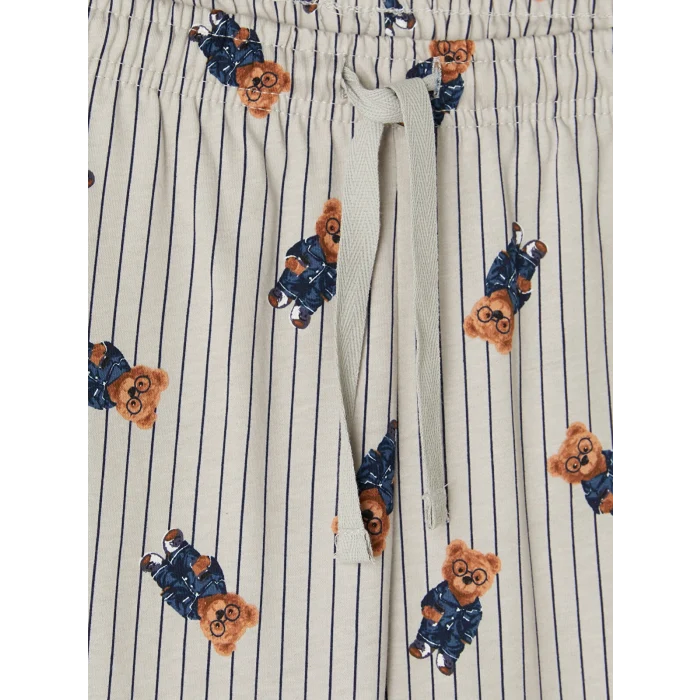LC WAIKIKI Bej Regular Fit Teddy Baskılı Erkek Pijama Takım