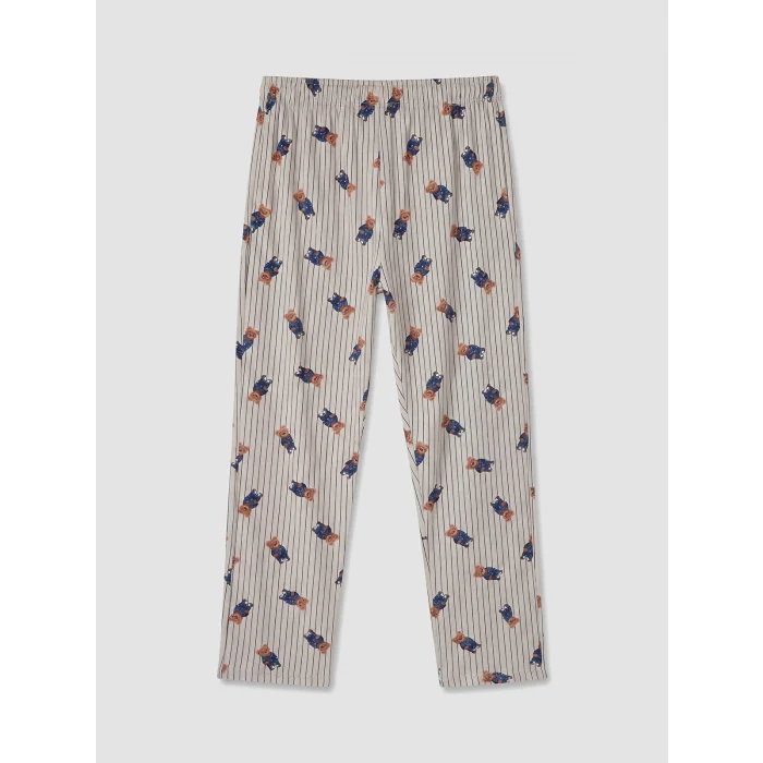 LC WAIKIKI Bej Regular Fit Teddy Baskılı Erkek Pijama Takım