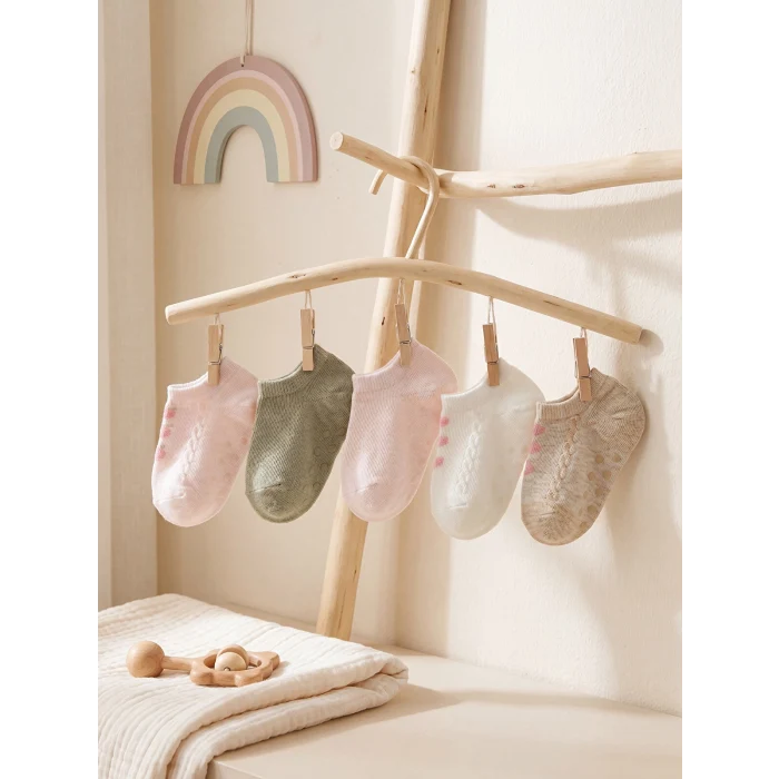 LCW Kids Pembe Kaydırmaz Taban Kız Bebek Patik Çorap 5li