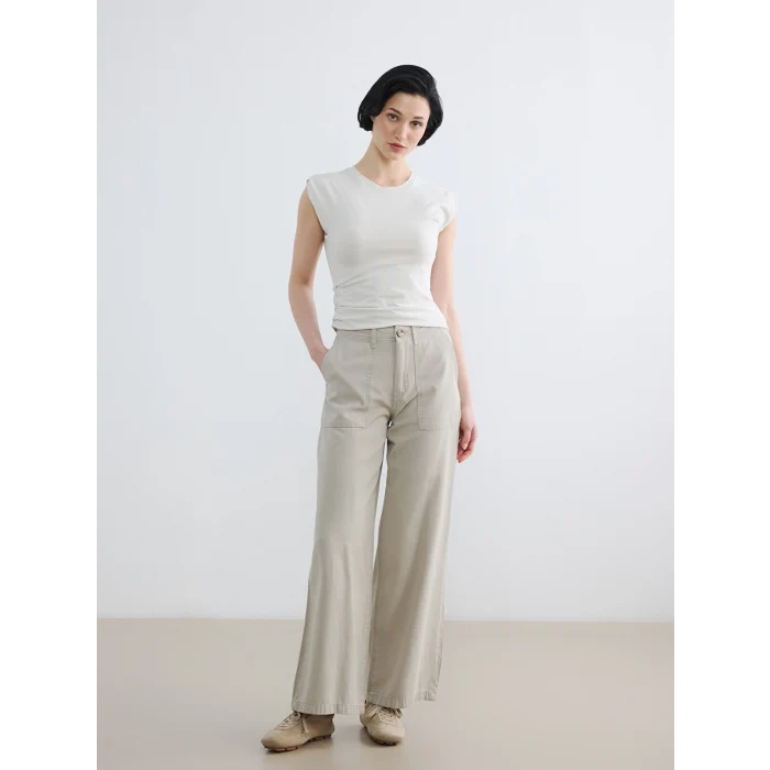 LCW Jeans Haki Yüksek Bel Wideleg Kadın Jean Pantolon