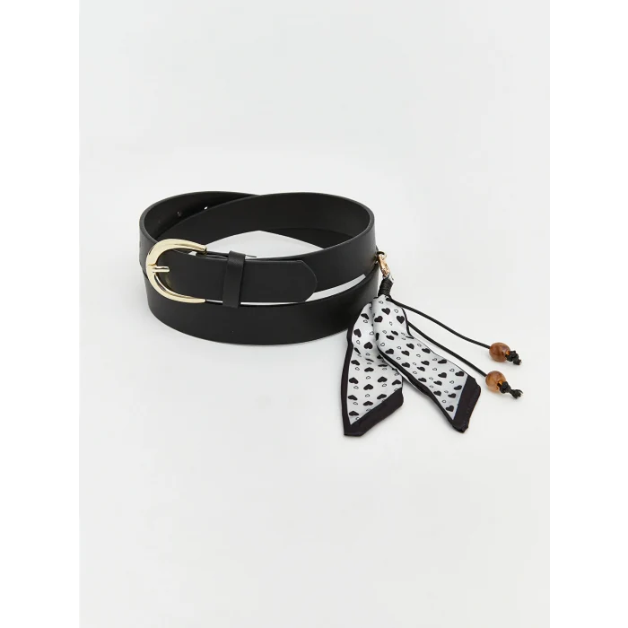 LCW ACCESSORIES Siyah Deri Görünümlü Aksesuarlı Kadın Kemer