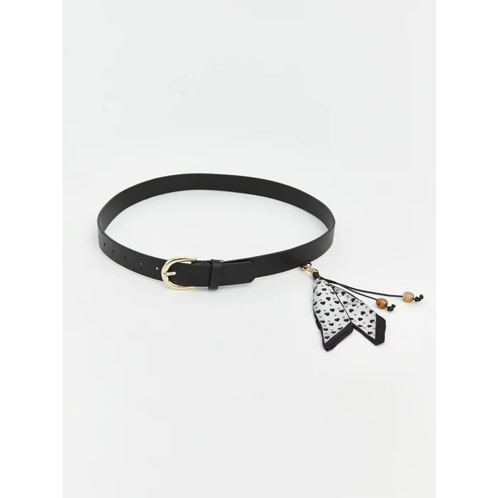 LCW ACCESSORIES Siyah Deri Görünümlü Aksesuarlı Kadın Kemer