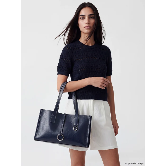 LCW ACCESSORIES Lacivert Deri Görünümlü Kadın Omuz Çantası