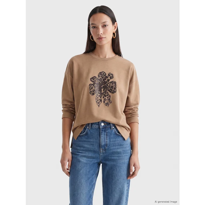 LCW EVERYDAY Kahverengi Çiçekli Oversize Soft Touch Kadın Tunik