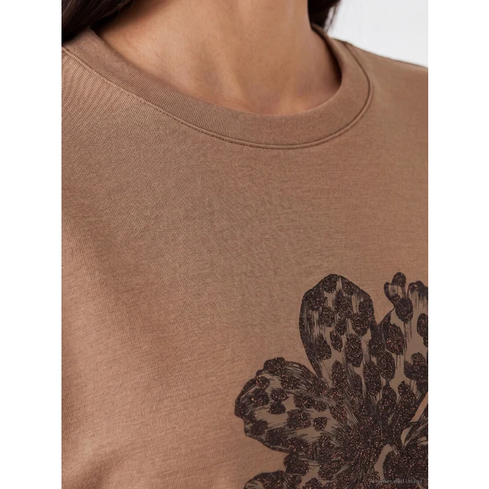LCW EVERYDAY Kahverengi Çiçekli Oversize Soft Touch Kadın Tunik