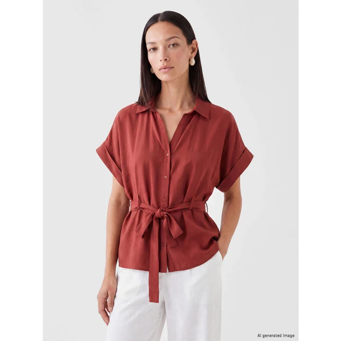 LCWAIKIKI Classic Bordo Oversize Modal Karışımlı Kadın Gömlek