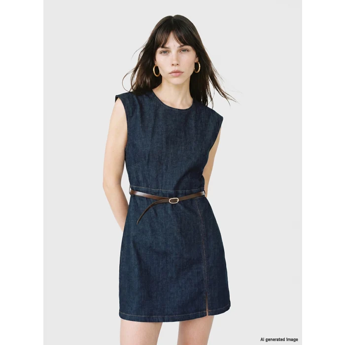 LCW Vision İndigo Kemerli Belden Oturtmalı Mini Jean Elbise