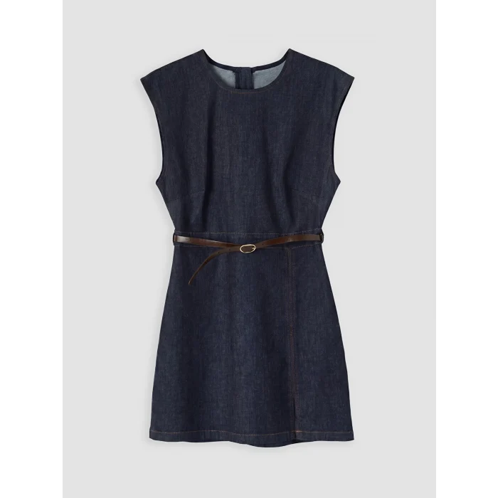 LCW Vision İndigo Kemerli Belden Oturtmalı Mini Jean Elbise