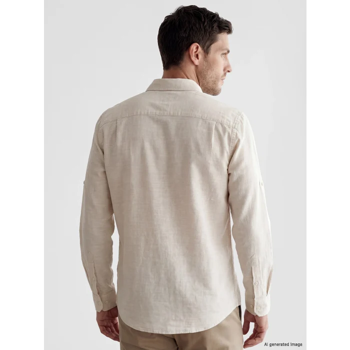 LCWAIKIKI Classic Bej Regular Fit Keten Karışımlı Erkek Gömlek