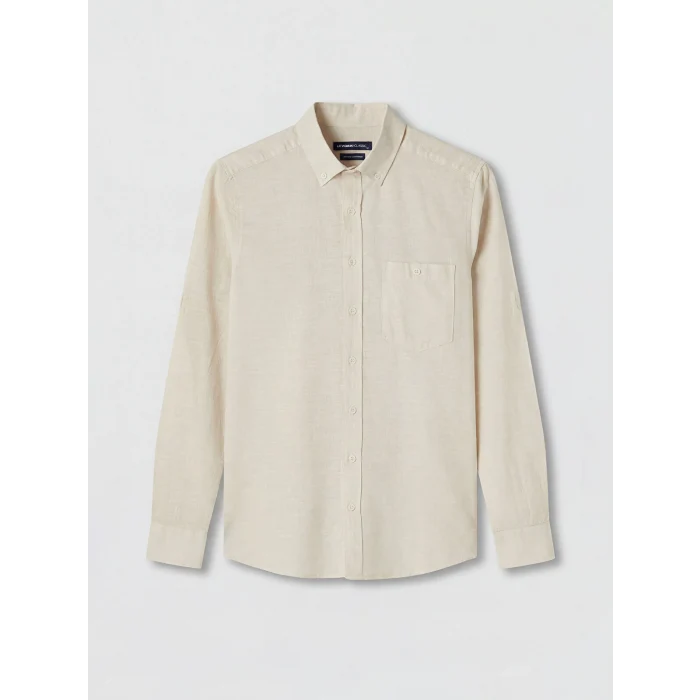LCWAIKIKI Classic Bej Regular Fit Keten Karışımlı Erkek Gömlek