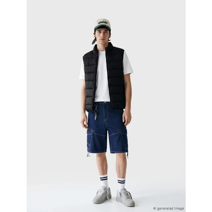 XSIDE Siyah Slim Fit Dik Yaka Erkek Şişme Yelek