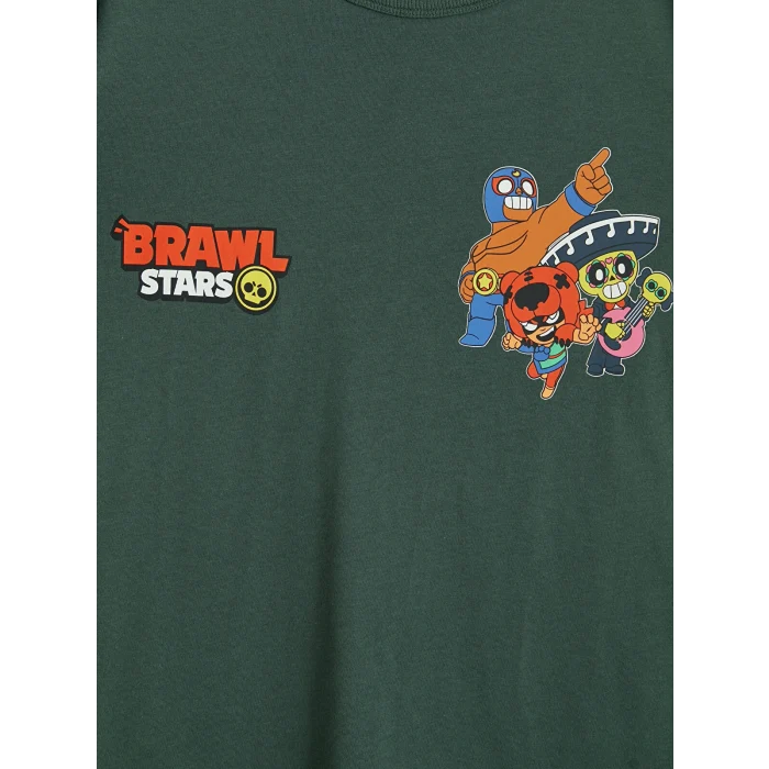LCW Kids Yeşil Bisiklet Yaka Brawl Stars Baskılı Erkek Çocuk Tişört