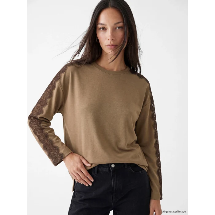 LCW EVERYDAY Kahverengi Dantel Detaylı Soft Touch Kadın Tunik