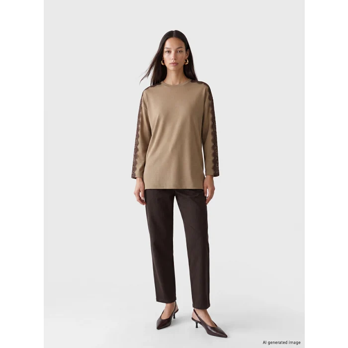 LCW EVERYDAY Kahverengi Dantel Detaylı Soft Touch Kadın Tunik