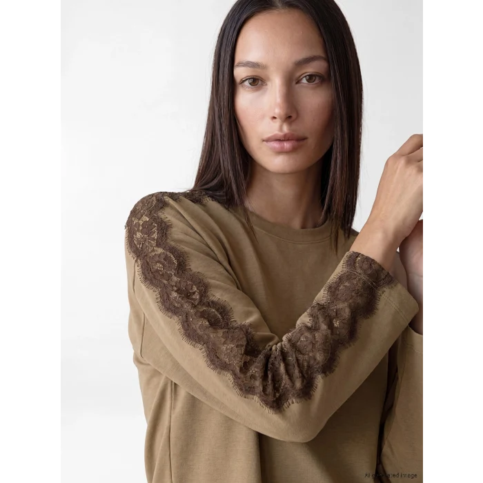 LCW EVERYDAY Kahverengi Dantel Detaylı Soft Touch Kadın Tunik
