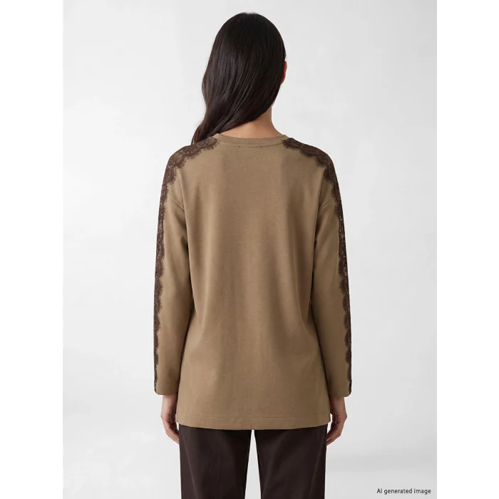 LCW EVERYDAY Kahverengi Dantel Detaylı Soft Touch Kadın Tunik