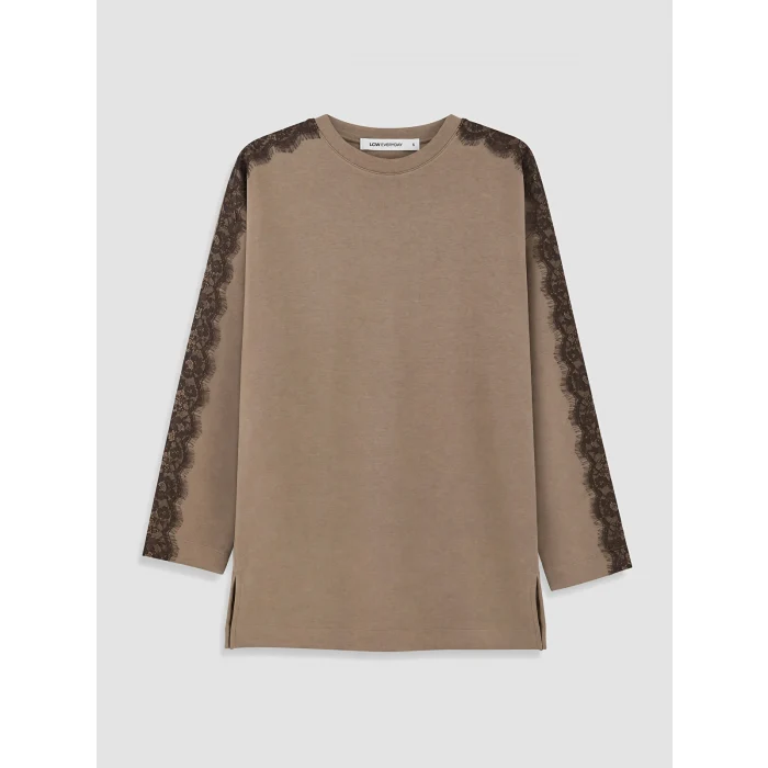 LCW EVERYDAY Kahverengi Dantel Detaylı Soft Touch Kadın Tunik