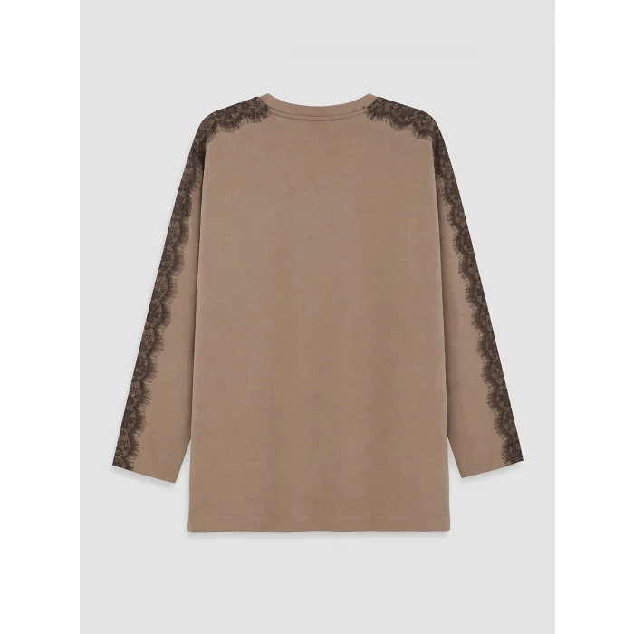 LCW EVERYDAY Kahverengi Dantel Detaylı Soft Touch Kadın Tunik